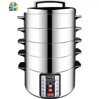 山姆斯32cm电蒸锅多功能家用商用三层大容量不锈钢预约定时电蒸笼 FENGHOU 电脑款32cm(底锅+4层蒸笼)