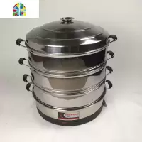 乐帮电蒸笼多功能家用商用三层超大容量不锈钢定时多层47CM电蒸锅 FENGHOU 第二代47CM(水干断电+定时保温)