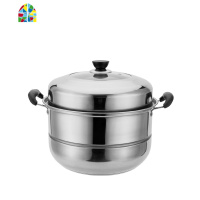 不锈钢加厚复底蒸锅家用汤锅2双三层四五层蒸笼燃气电磁炉 FENGHOU 四层32cm(可视盖/特厚复底)