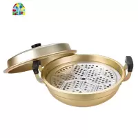 加厚老式双耳铝锅圆底铝蒸锅汤锅家用不粘锅多用炒锅煤气燃气灶 FENGHOU 34CM蒸炒锅+2个蒸笼