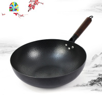 精铁锅章丘工艺手工老式炒锅无涂层锅家用炒菜锅电磁炉燃气适用 FENGHOU 32cm平底手打锅(免开锅)+木盖