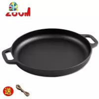 封后加厚煎饼锅双耳铸铁平底锅无涂层鏊子手抓饼生铁家用烙饼锅锅 33cm加深+[麻绳+四件套+玻璃盖]锅高4.5cm加深