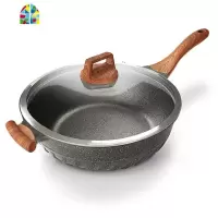 无涂层锅炒锅电磁炉燃气灶适用家用煎锅炒菜锅炖锅 FENGHOU 一木一石无涂层仿木纹手柄可变煎炖炒多功能家用放心锅