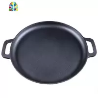 铸铁煎饼锅加厚老式煎饼鏊子生铁无涂层家用烙饼锅平底锅煎锅 FENGHOU 35cm+(锅盖+防烫麻绳)