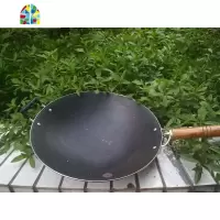广西老式铁锅 传统锅生铁锅尖底圆底炒锅家用轻便炒菜锅 FENGHOU 38厘米口径老款木柄锅+熟铁盖
