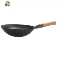 木柄无涂层老式铁锅熟铁炒锅锅饭店用厨师铁炒勺家用炒锅43CM FENGHOU 木柄36圆底