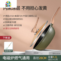 北欧电磁炉专用炒菜锅平底不粘两用小炒锅家用无油烟不粘锅 FENGHOU 奥登塞炒锅内米白外绿32cm