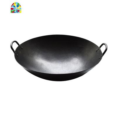 商用双耳炒锅老式大铁锅传统锻打锅饭店圆底炒菜锅炒锅无涂层炒锅 FENGHOU 34cm直径1尺(1.5厚)