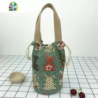 可爱圆形带饭包包饭盒袋子便当袋手提包焖烧壶手提袋水壶袋杯子袋 FENGHOU 复古蓝小号直径11CM,高19CM