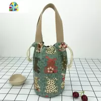 可爱圆形带饭包包饭盒袋子便当袋手提包焖烧壶手提袋水壶袋杯子袋 FENGHOU 绿色加大号直径17CM,高27CM