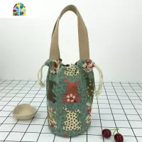 可爱圆形带饭包包饭盒袋子便当袋手提包焖烧壶手提袋水壶袋杯子袋 FENGHOU 绿色特大号直径20CM,高30CM