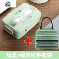 小麦秸秆饭盒女韩式便当盒可微波炉密封学生带盖分格燕麦饭盒饭碗 FENGHOU 便当盒北欧蓝(含筷勺)+棕条纹保温袋