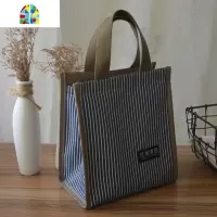 饭盒袋女防水防油手提包保温包便当包饭盒包手提袋保温袋铝箔加厚 FENGHOU 大号黑色条纹BBB