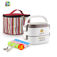 学生双层带便当盒分格不锈钢微波炉专用上班族多层保温桶饭盒便携 FENGHOU 尚乐灰色3层(含袋)