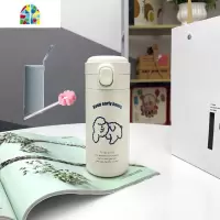 韩国少女保温杯ins原宿风可爱学生简约弹跳盖便携随手纯白水杯子 FENGHOU 白色小奶狗320ml(杯套+杯刷)