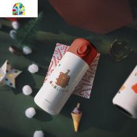 原创保温杯316不锈钢女弹跳水轻杯便携学生圣诞新年红 FENGHOU 姜饼熊350ml316不锈钢—