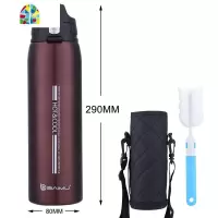 保温杯大容量男士女车载旅行水壶便携运动水杯泡茶1000ml FENGHOU 咖色1000ml+滤网+杯套+杯刷