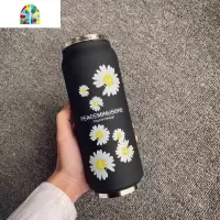 黑色小雏菊吸管杯权志龙同款易拉罐保温杯GD男女便携式车载水杯子 FENGHOU 黑色联名雏菊
