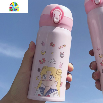 ins风韩版美少女保温杯女学生可爱简约少女便携个性不锈钢水杯子 FENGHOU 500白色美少女