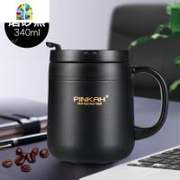 304不锈钢保温杯男女带手柄茶杯办公室喝水杯马克杯定制咖啡杯子 FENGHOU 黑色340ML