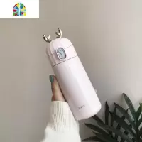 鹿角保温杯男女学生创意潮流便携水杯个性简约清新森系杯子ins风 FENGHOU 萌萌鹿樱花粉小号-270ml