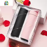 情侣款保温杯一对创意简约水杯男女便携潮流可爱杯子定制 FENGHOU 黑色+一对[升级智能盖]