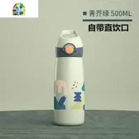 儿童保温杯带吸管男女两用水壶小学生防摔宝宝幼儿园水杯直饮口式 FENGHOU 青芥绿(一杯双盖)
