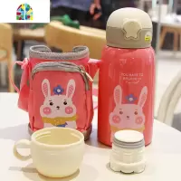 封后316可爱儿童保温杯带吸管两用宝宝喝水杯子幼儿园小学生便携水壶 FENG 升级款[蓝色企鹅600ml]双盖+杯套+送