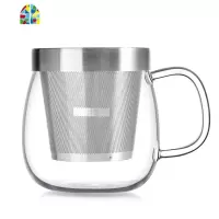 不锈钢盖玻璃杯带把家用泡茶透明水杯子茶水分离过滤茶杯 FENGHOU