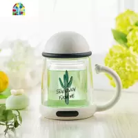 双层玻璃杯水杯女办公室带把可爱创意透明网红花茶杯子家用 FENGHOU
