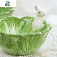 卡通动物陶瓷创意收纳可爱萌物手绘小白兔果盘沙拉碗 白菜兔子碗 FENGHOU