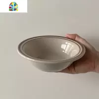 森曼集 复古棕色线条酸奶燕麦碗360ml陶瓷沙拉意粉盘简餐牛排盘 FENGHOU 9寸圆盘(23cm)