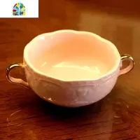 公主粉色金边双耳碗欧式浮陶瓷 奶汤碗 汤盅甜品碗 FENGHOU 粉色金边双耳碗