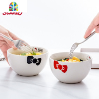 [春季特惠]北欧家用吃饭碗可爱情侣碗陶瓷沙拉甜品碗 FENGHOU 红色蝴蝶结5英寸无彩盒