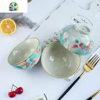 韩式创意陶瓷碗釉中彩好看的吃饭碗小汤碗餐具6个装可微波餐具碗 FENGHOU 浪漫满屋4.5英寸直口碗6个装