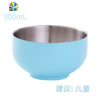 304不锈钢碗加厚双层家用儿童防烫防摔隔热学生泡面成人彩色碗 FENGHOU 14CM3个装每个颜色各1个