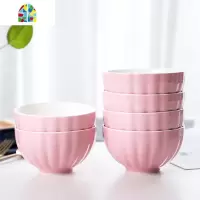 陶瓷碗家用6英寸吃面碗釉下彩泡面碗陶瓷餐具套装可微波炉碗6个装 FENGHOU 5英寸南瓜饭碗蓝色6个装