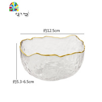金边锤纹透明玻璃沙拉碗家用餐具学生泡面碗面碗甜品水果碗 FENGHOU 冷纹碗大号