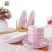 封后碗盘碟子家用陶瓷碗套装简约北欧网红款米饭碗菜盘子面碗餐具组合 FENGH 南瓜粉色4碗(5英寸)4盘(7英寸)送4勺