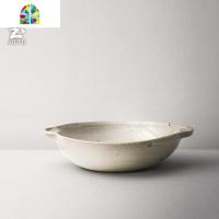 日式粗陶双耳碗防烫汤面钵仔碗大餐具手工陶瓷微波炉家用食器 FENGHOU 小号双耳碗(化妆土白)