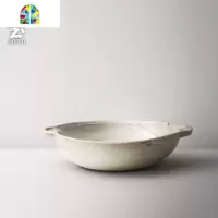 日式粗陶双耳碗防烫汤面钵仔碗大餐具手工陶瓷微波炉家用食器 FENGHOU 小号双耳碗(化妆土白)