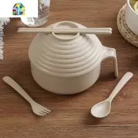 日式家用餐具小麦秸秆碗筷勺五件套装学生宿舍大号带盖塑料泡面碗 FENGHOU 北欧蓝5件套+收纳盒