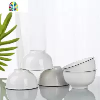 家用网红ins碗套装陶瓷吃饭面碗汤碗大号简约碗创意个性 FENGHOU 4.5英寸圆碗5个(黑线)
