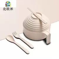 韩式便当碗泡面碗带盖宿舍用易清洗简约可爱学生碗筷套装单人 FENGHOU 北欧米色五件套(勺叉筷+碗+盖)