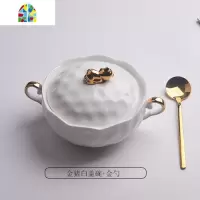 芋圆燕窝碗甜品碗精致套装欧式小西米露碗家用红网酸奶碗带盖 FENGHOU 金猪粉盖碗+蜂窝粉长方盘+金勺