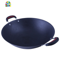 陆川铸铁锅无涂层加厚生铁炒锅圆底双耳传统老式家用燃气灶用 FENGHOU 34cm圆底加厚原生态