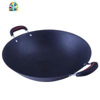 陆川铸铁锅无涂层加厚生铁炒锅圆底双耳传统老式家用燃气灶用 FENGHOU 54cm圆底加厚原生态
