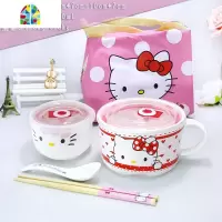 可爱卡通骨瓷泡面碗陶瓷保鲜盒手柄带盖便当盒大号微波炉保鲜饭盒 FENGHOU