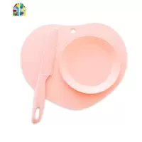 儿童塑料水果刀砧板幼儿安全案板教学厨房不伤手小刀宝宝菜板玩具 FENGHOU 淡粉色水滴+刀+大碟+叉