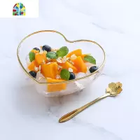 日式玻璃碗金边甜品碗燕窝盅创意玻璃水果沙拉碗糖水汤单个碗 FENGHOU 心形系列四件套
